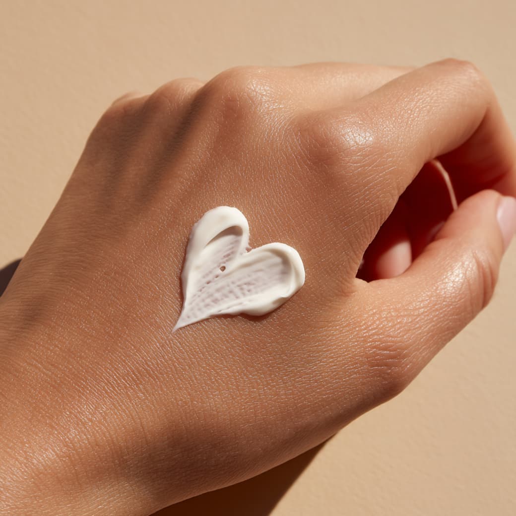 Stay Clear Beauty Sun Shield Sheer Sunscreen SPF 30 hand swatch showing its sheer white texture — no white cast mineral sunscreen for acne-prone skin, sensitive skin, and daily UV protection.