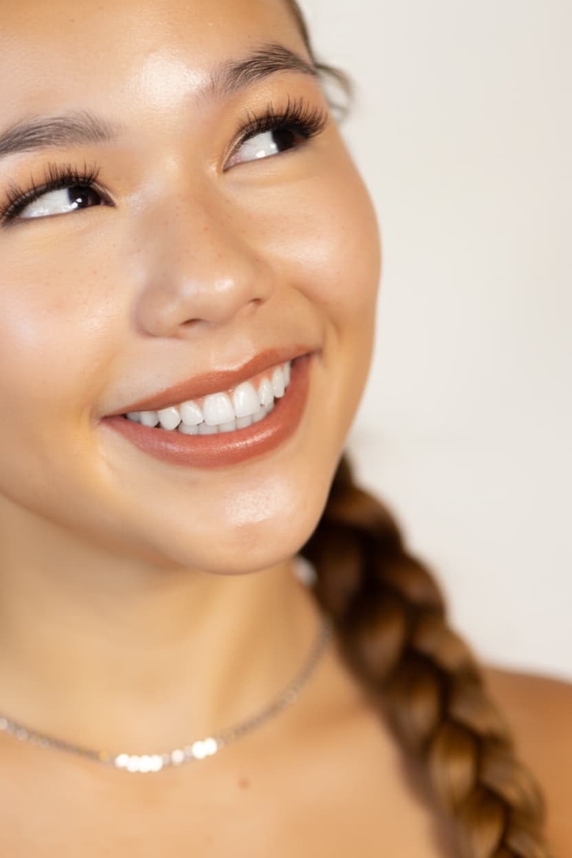 Woman smiling with clear, glowing skin — Stay Clear Beauty Acne Kit for Breakouts and Bumps for active pimples, inflamed acne, and acne-prone skin.