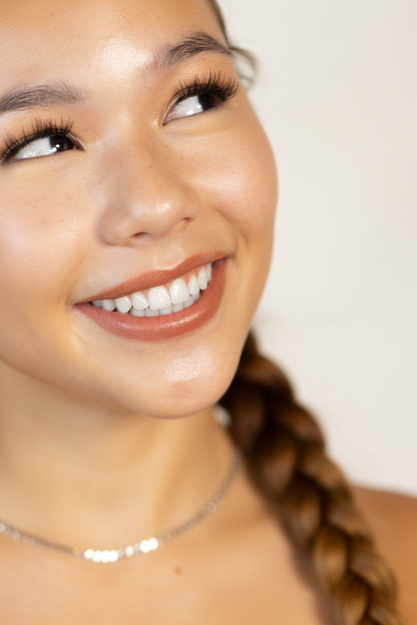 Woman smiling with clear, glowing skin — Stay Clear Beauty Acne Kit for Breakouts and Bumps for active pimples, inflamed acne, and acne-prone skin.