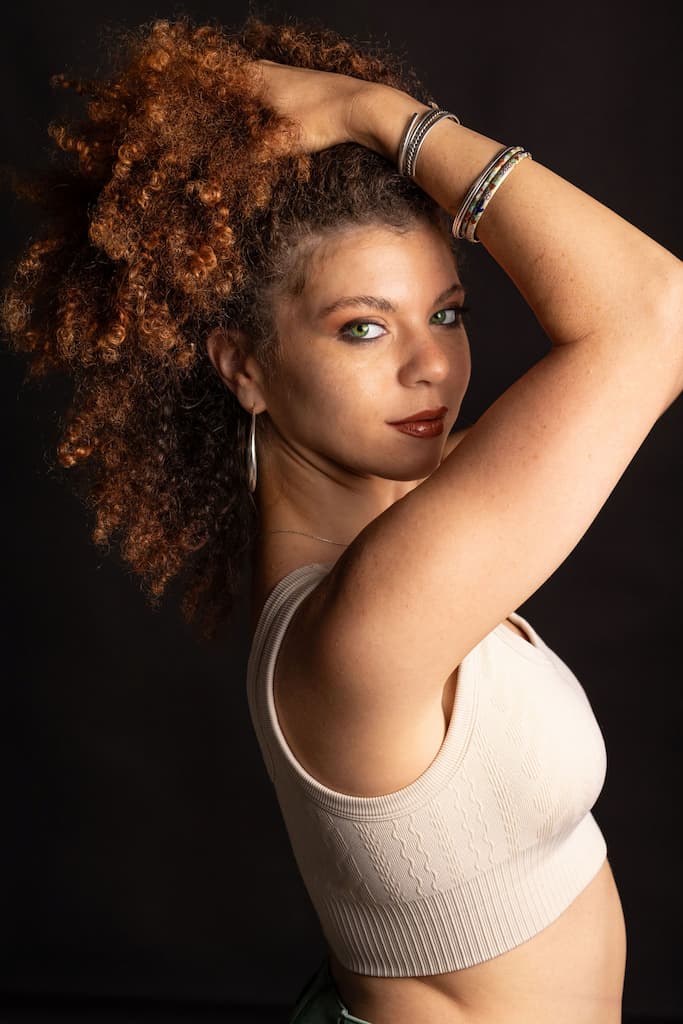 Stay Clear Beauty — confident woman with clear, healthy skin looking at camera, lifestyle skincare portrait