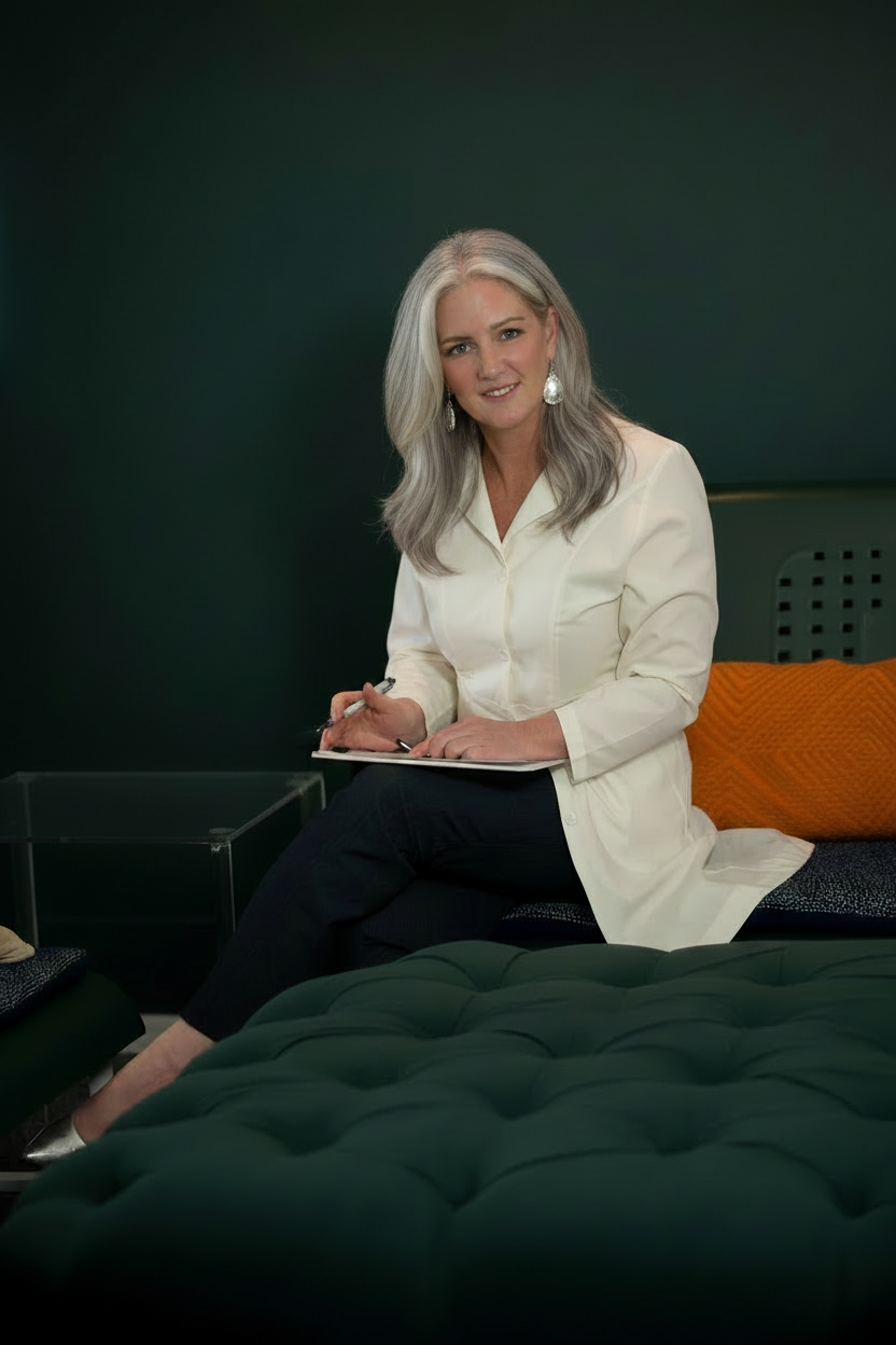 Cora, founder of Stay Clear Beauty, during a virtual skin consultation — personalized acne, sensitivity, and barrier repair guidance for problem skin.