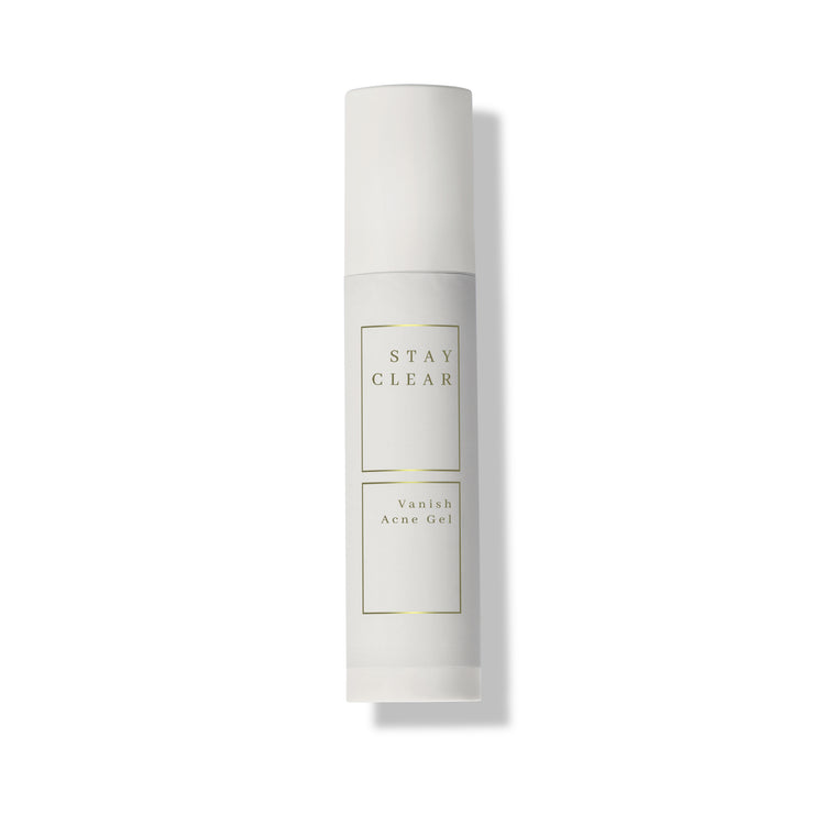 Stay Clear Beauty Vanish Acne Gel bottle on a white background — benzoyl peroxide acne treatment for active breakouts, inflamed acne, and acne-prone skin.