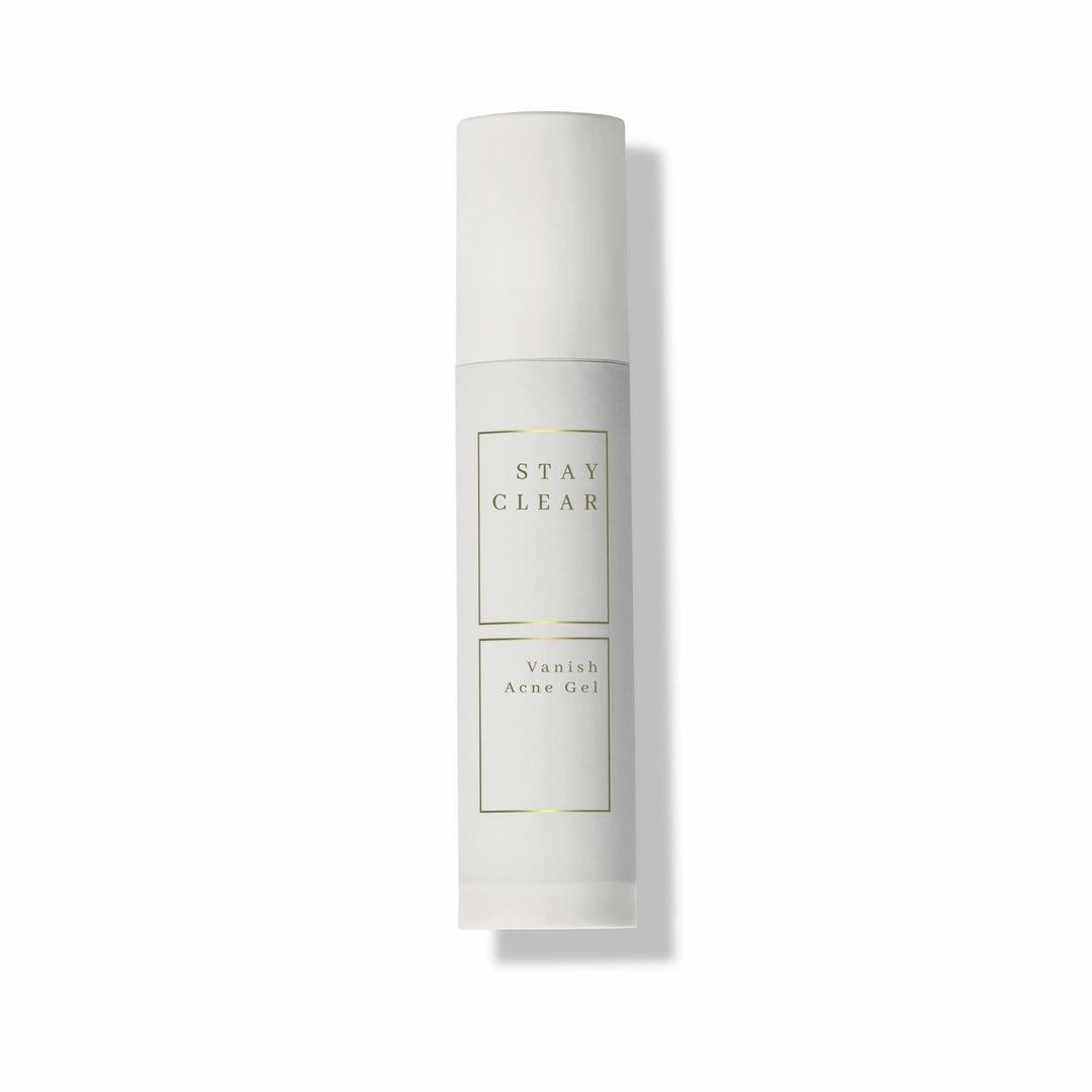 Stay Clear Beauty Vanish Acne Gel bottle on a white background — benzoyl peroxide acne treatment for active breakouts, inflamed acne, and acne-prone skin.