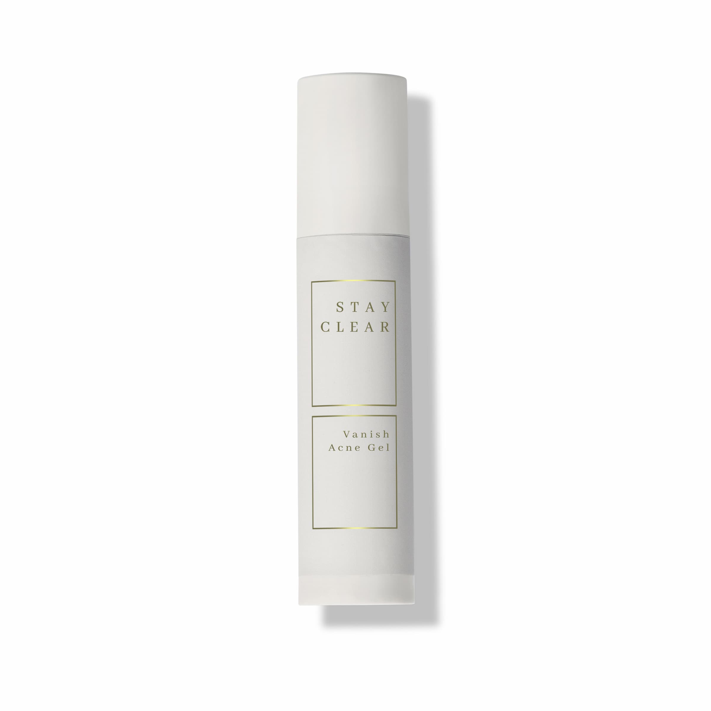 Stay Clear Beauty Vanish Acne Gel bottle on a white background — benzoyl peroxide acne treatment for active breakouts, inflamed acne, and acne-prone skin.