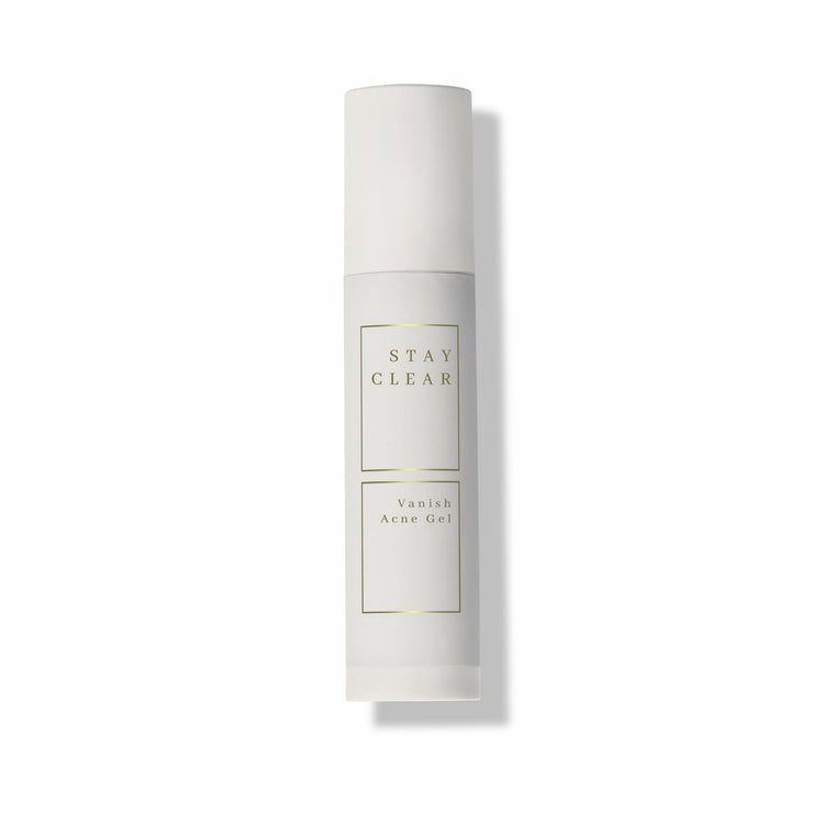 Stay Clear Beauty Vanish Acne Gel bottle on a white background — benzoyl peroxide acne treatment for active breakouts, inflamed acne, and acne-prone skin.