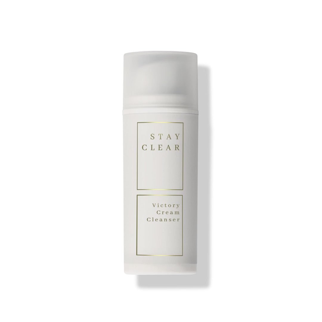 Stay Clear Beauty Victory Cream Cleanser hero shot highlighting its rich, nourishing formula — cream cleanser for dry skin, sensitive skin, skin barrier repair, and hydration while cleansing.

