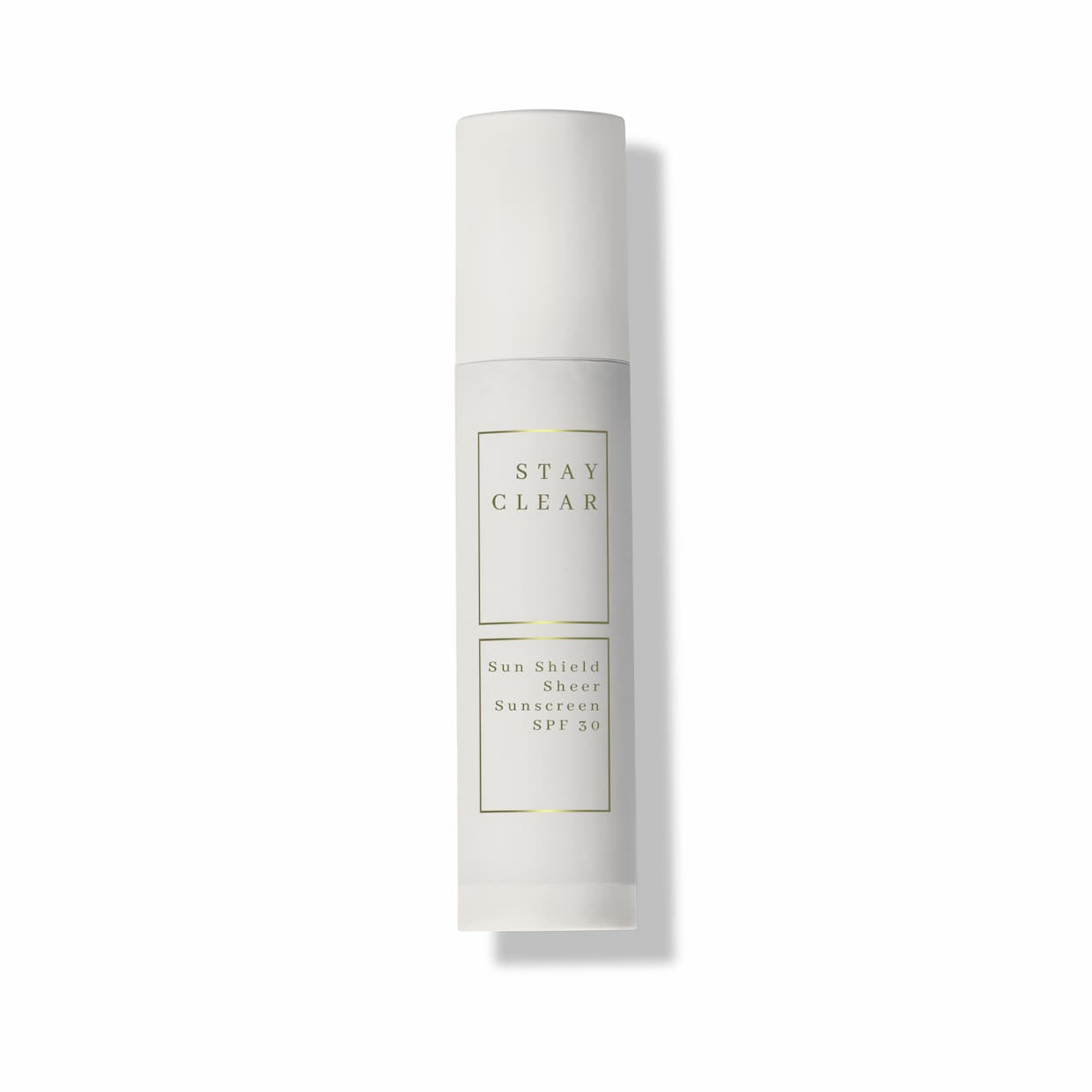 A hero shot of Stay Clear Sun Shield Sheer Sunscreen SPF 30, highlighting its lightweight, broad-spectrum protection designed to shield the skin from harmful UVA and UVB rays while maintaining a sheer, natural finish.