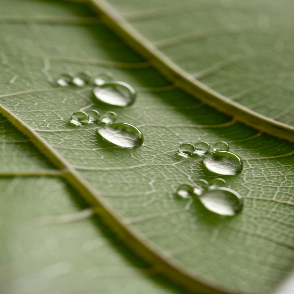 Close-up of water droplets representing the lightweight, deeply hydrating texture of Stay Clear Beauty Tiger Grass Relentless Hydration Toner — toner for sensitive skin, dehydrated skin, and skin barrier repair.